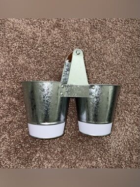 Mainstays Silver Galvanized Metal Buckets with Pale Lavender Band